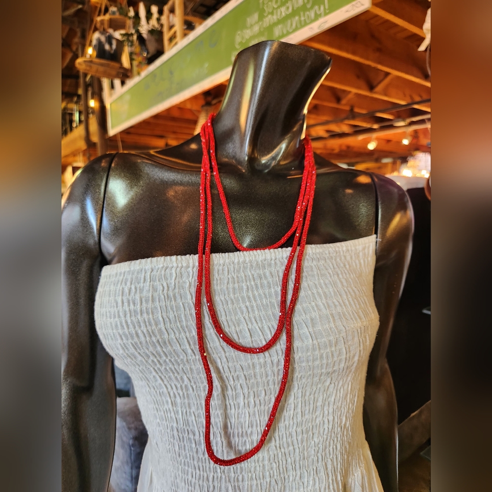 Elegant Multi Layered Sparkling Red Necklace - Picture 13 of 17